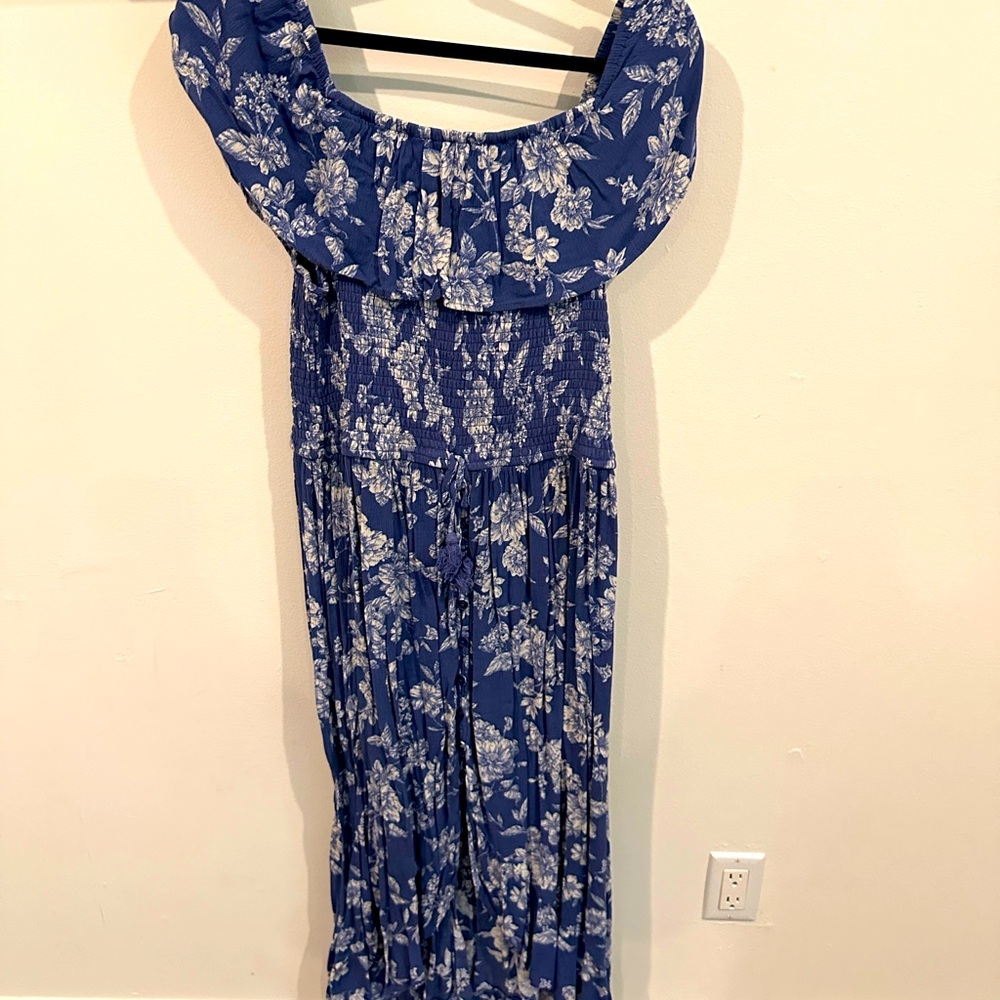 Blue maxi off the shoulder dress